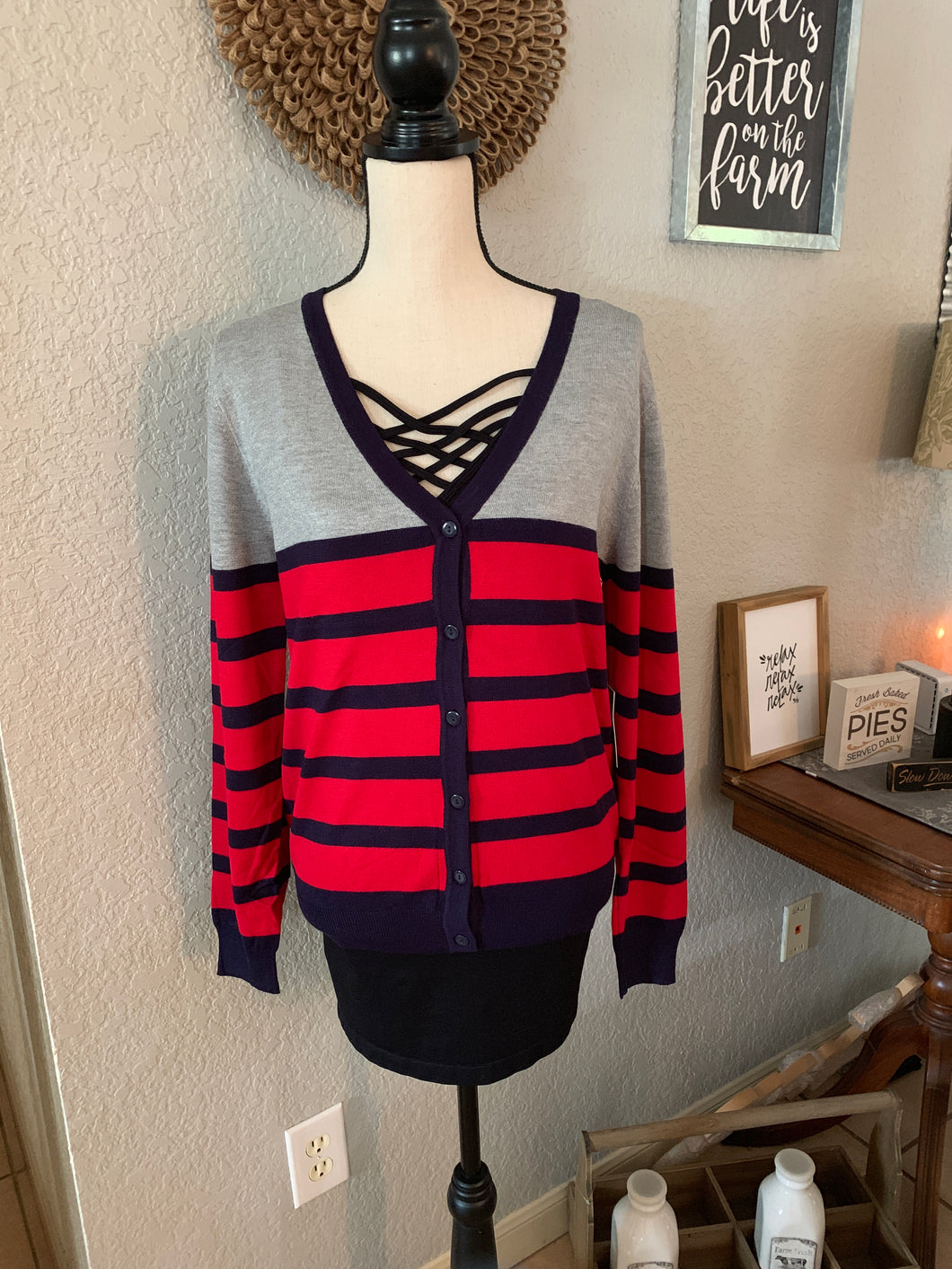 Top sweater navy/red