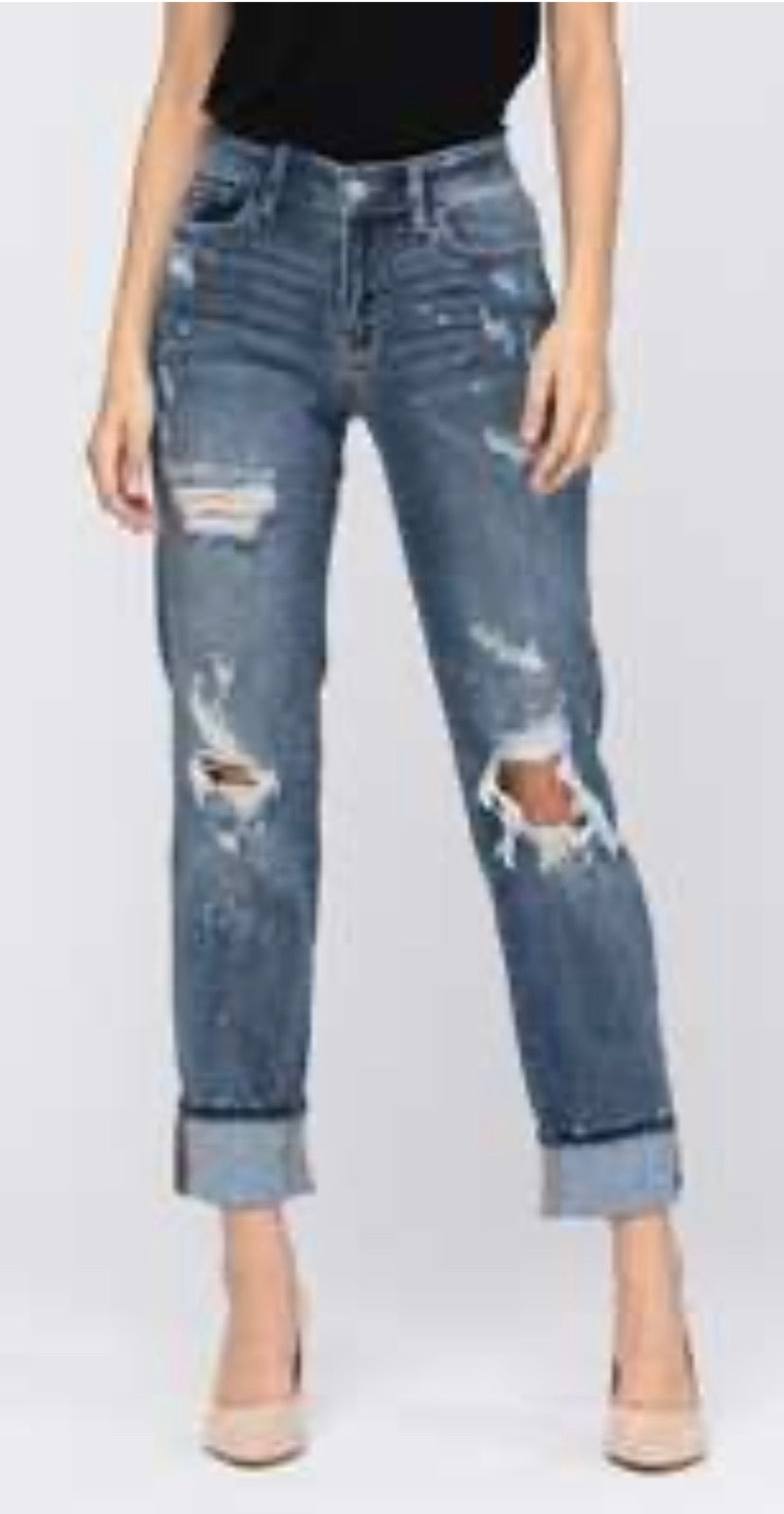 C07 Judy Blues distressed your old cuff boyfriend jeans