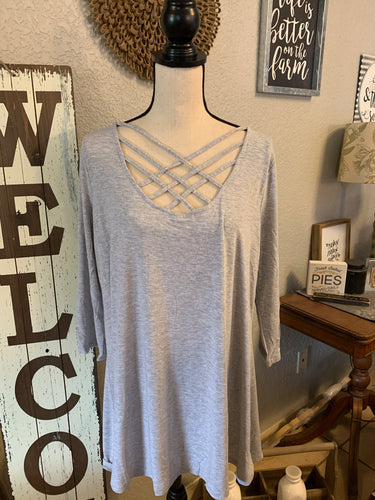 Top crisscross sleeves light heathered grey