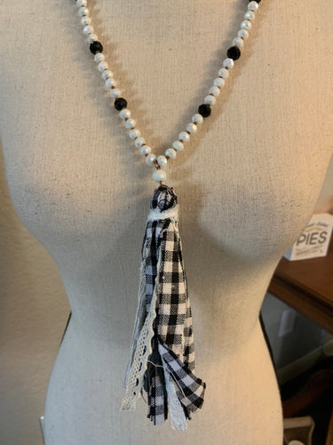 Black white tassel necklace