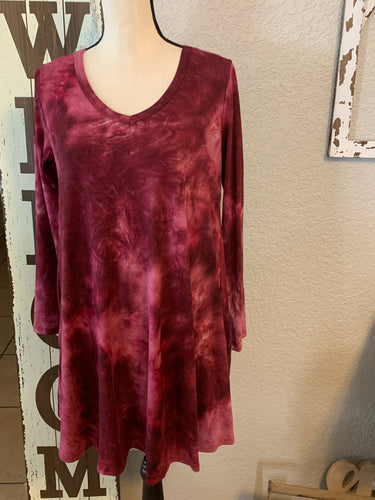 Wine tie dye dress with pockets