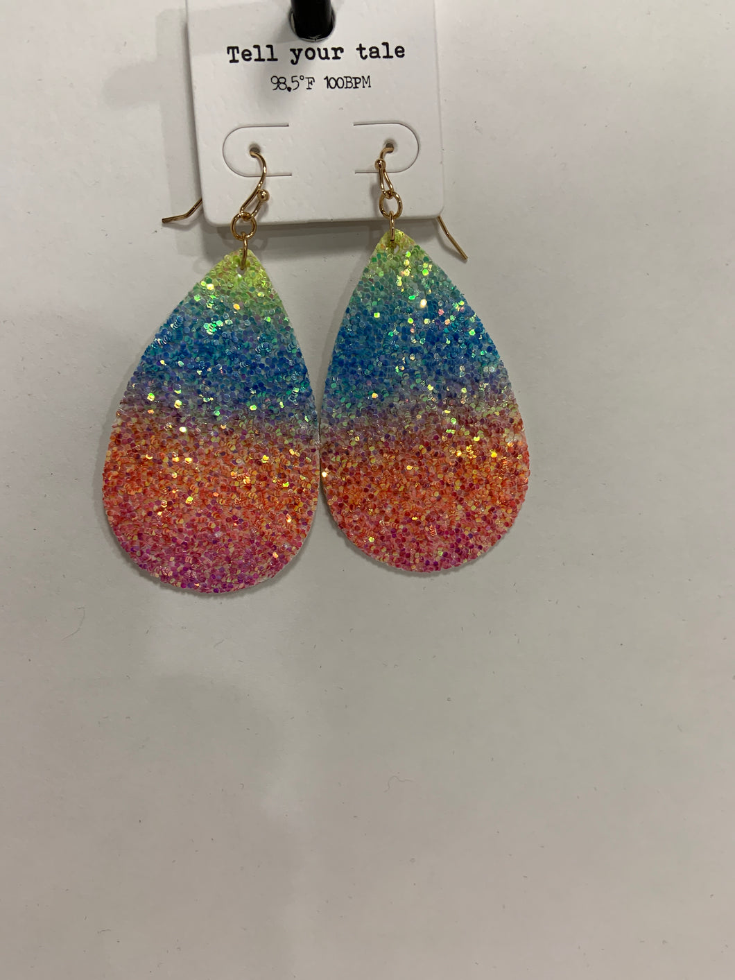 Teardrop rainbow glittery bling earrings