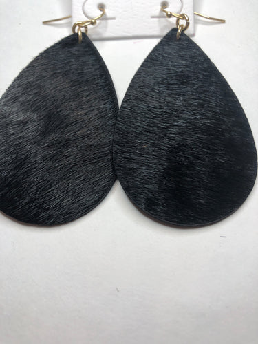 Black leather teardrop earrings