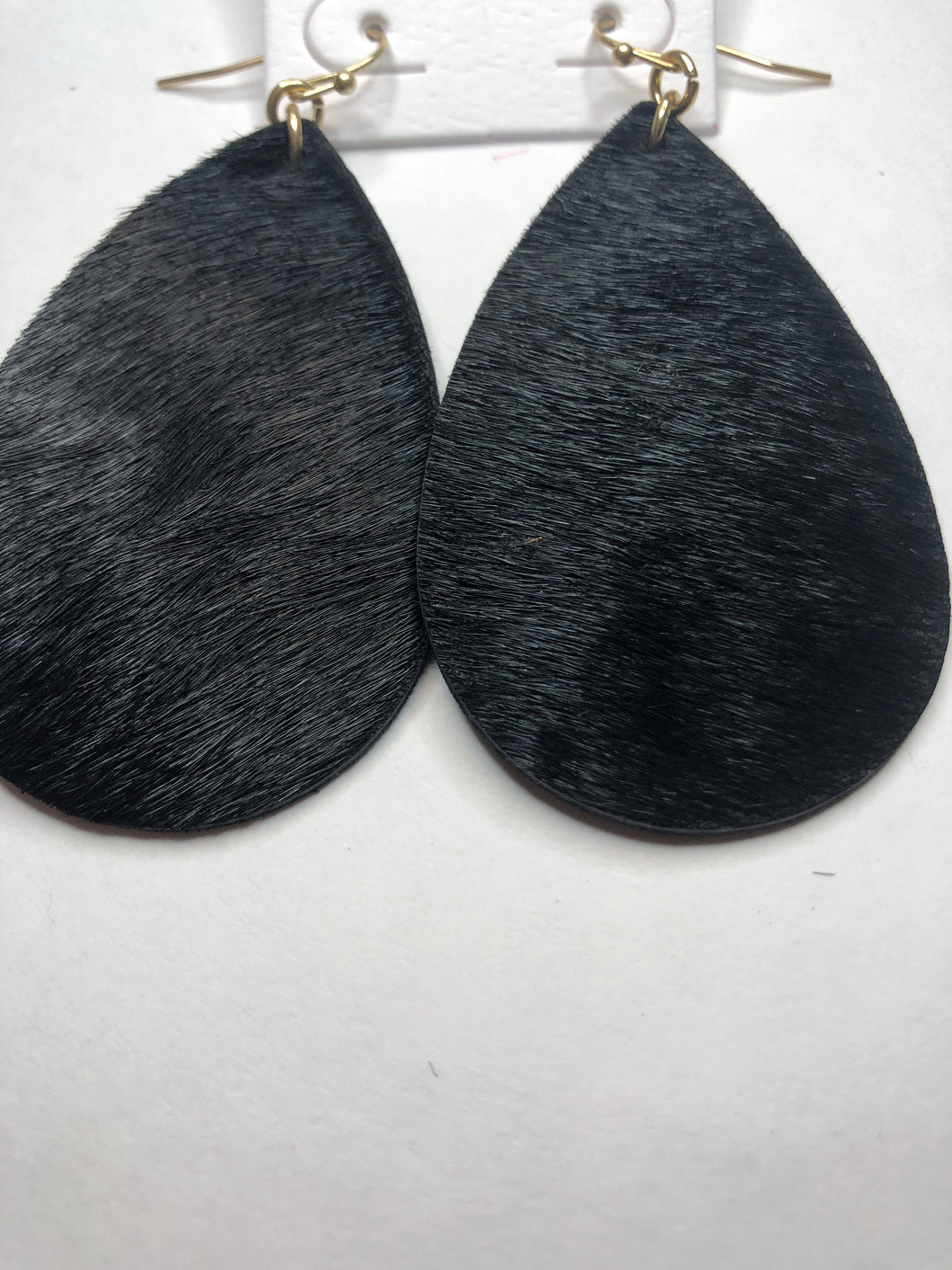 Black leather teardrop earrings