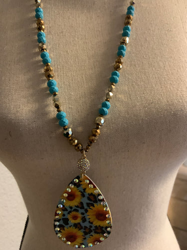 Cheetah sunflower necklace with beads
