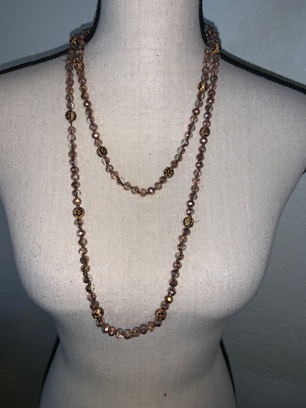 Cheetah balls 60 inch rose gold necklace
