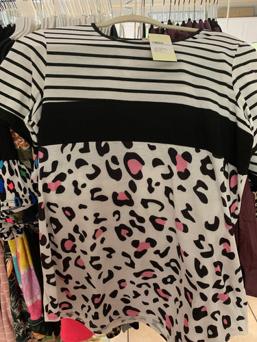 Color block top with pink cheetah