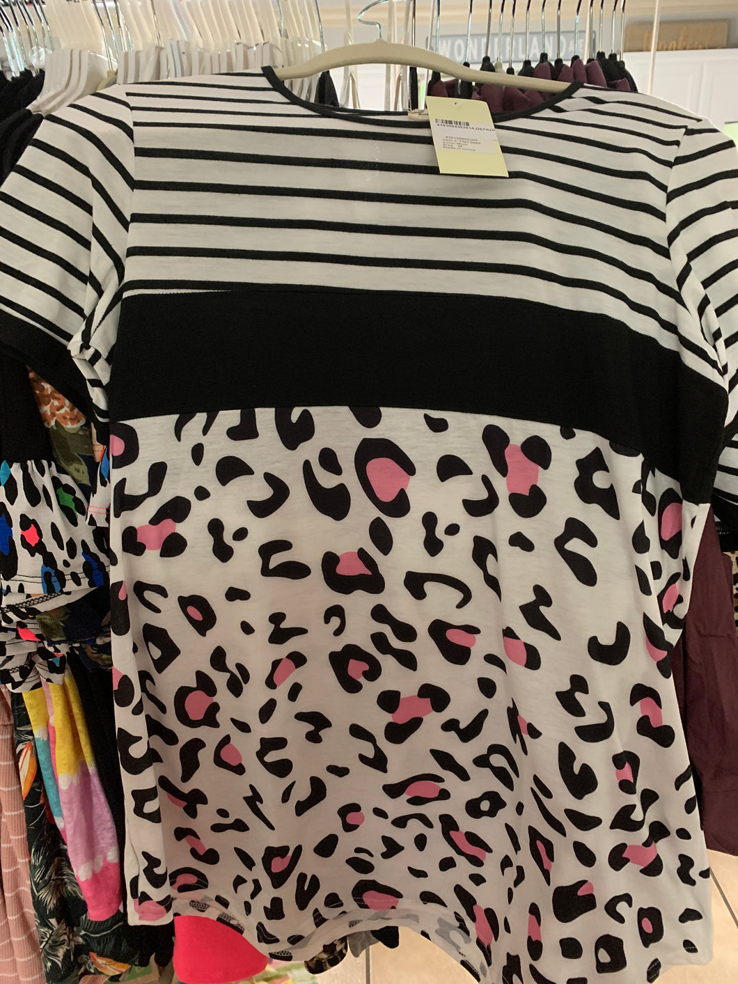 Color block top with pink cheetah