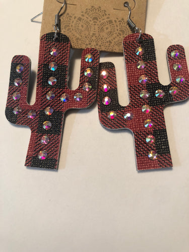 Earrings cactus plaid 234