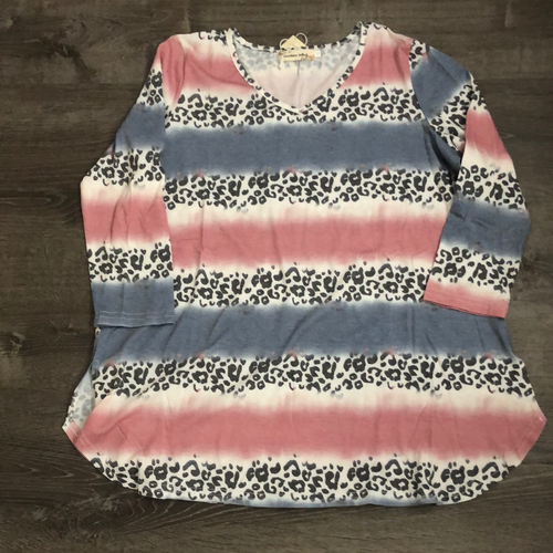 136 Stripe cheetah 3/4 sleeve top