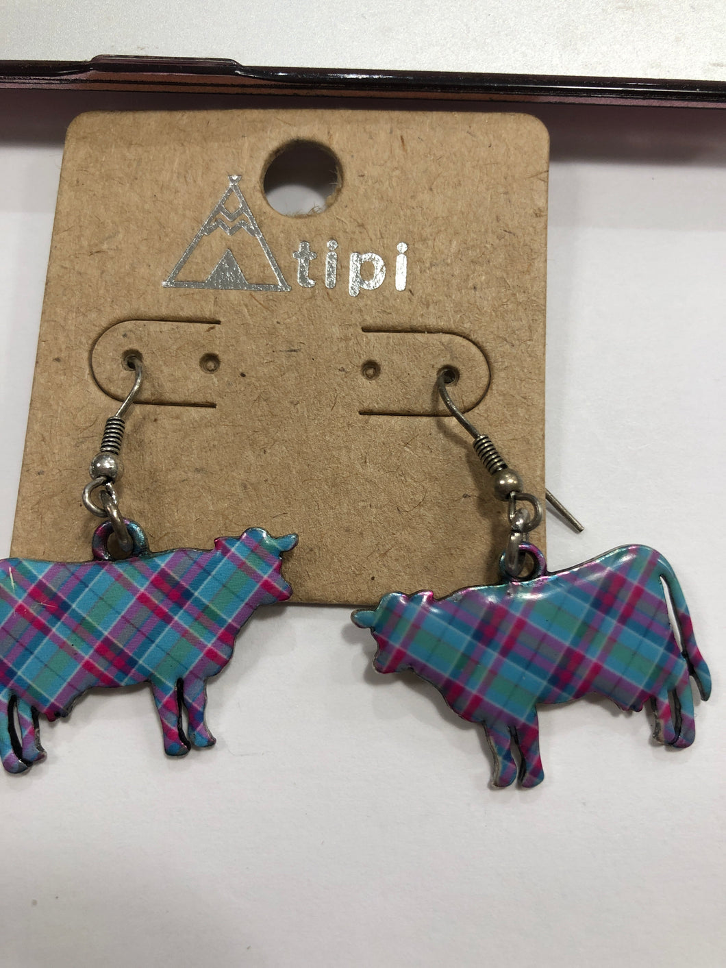 Plaid cow earrings