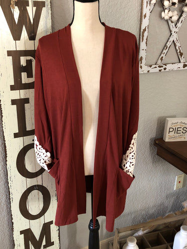 Rust kimono with lace detail