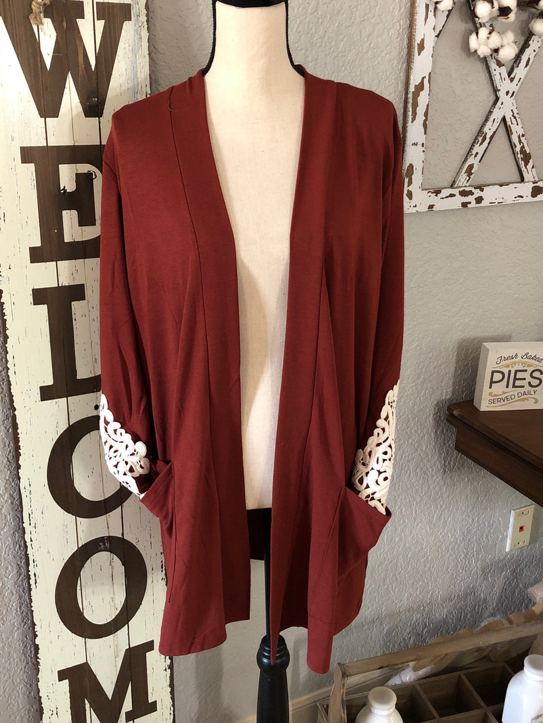 Rust kimono with lace detail