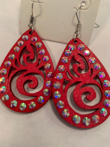 Wood  red earrings