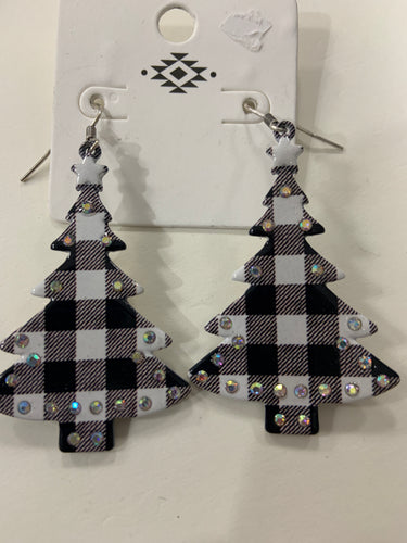 Black and white bling trees earrings