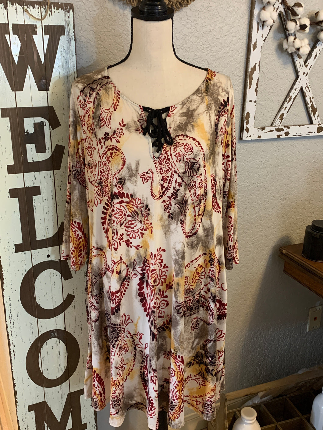 Creme, taupe with burgundy paisley dress/tunic