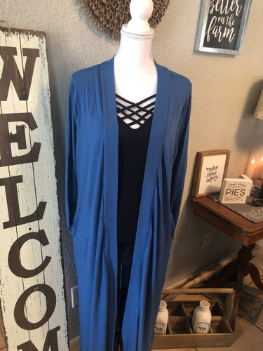 Sweater long hidden pockets light blue