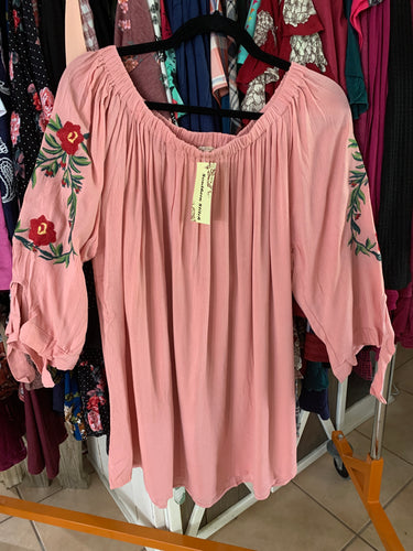 Pink embroidered top