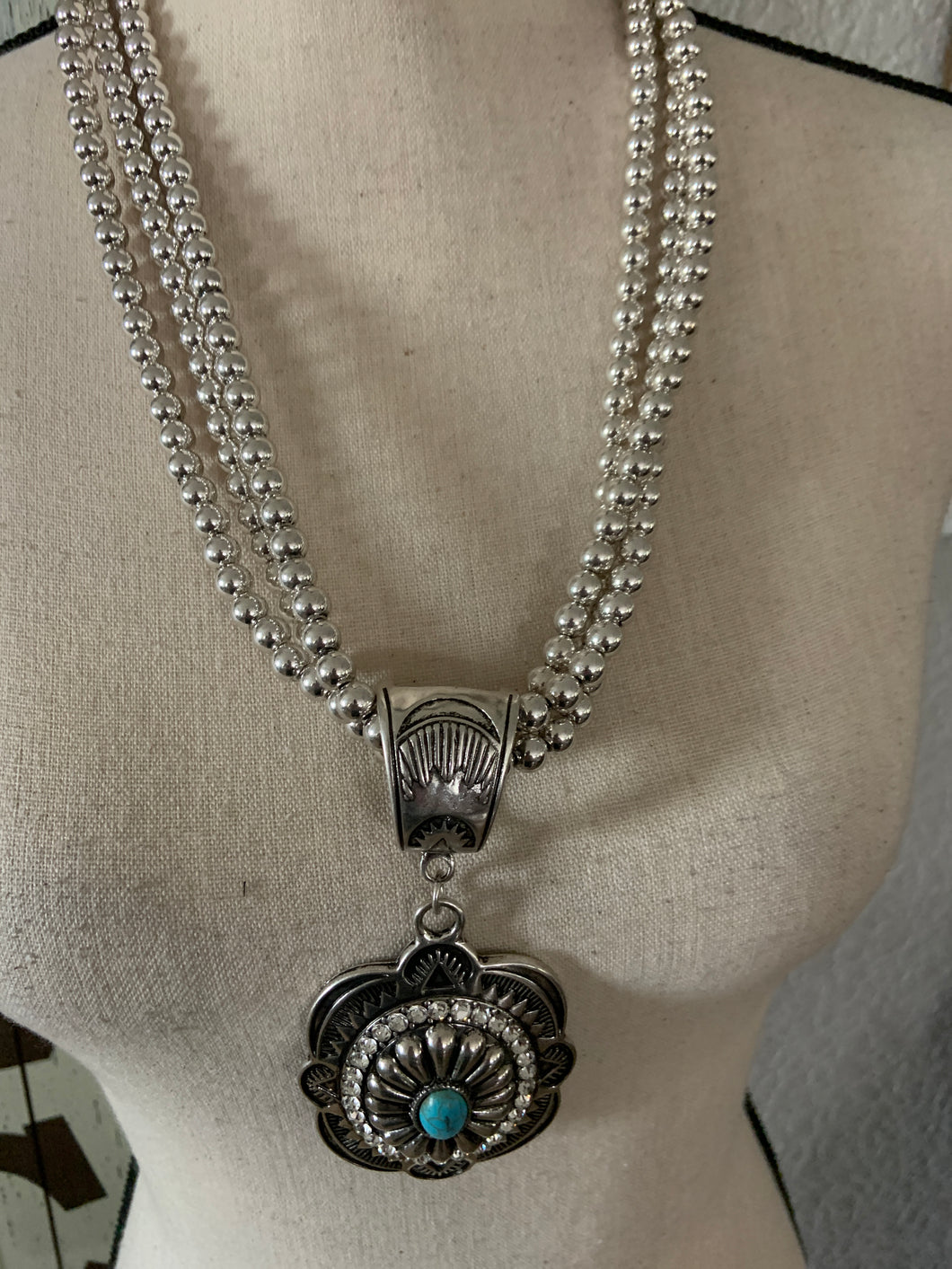 Large Concho necklace with turquoise and bling