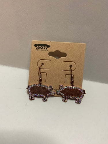 Copper pig earrings