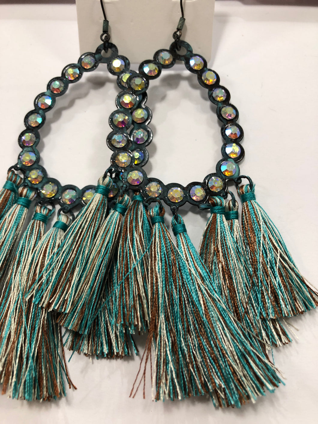 Teal/ brown tassel earrings