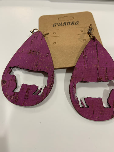 Purple teardrop cow earring