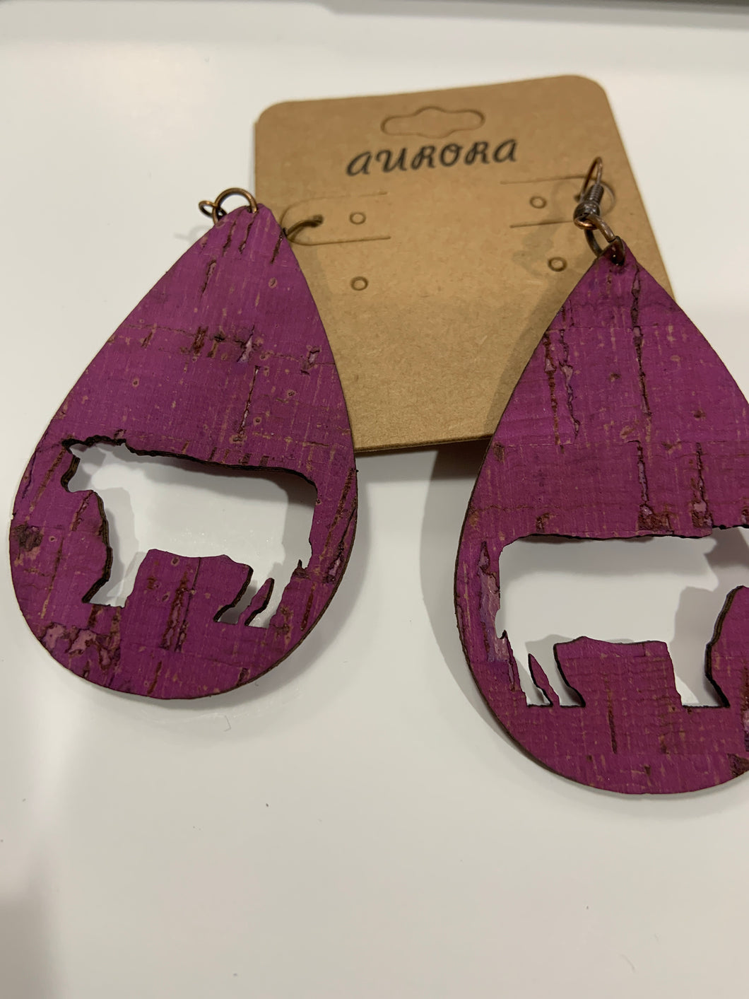 Purple teardrop cow earring