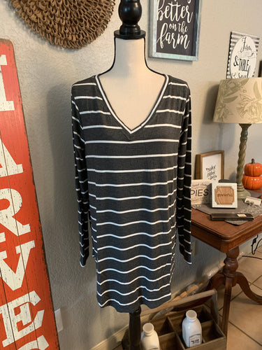 Top long sleeve super stretch gray and white stripe