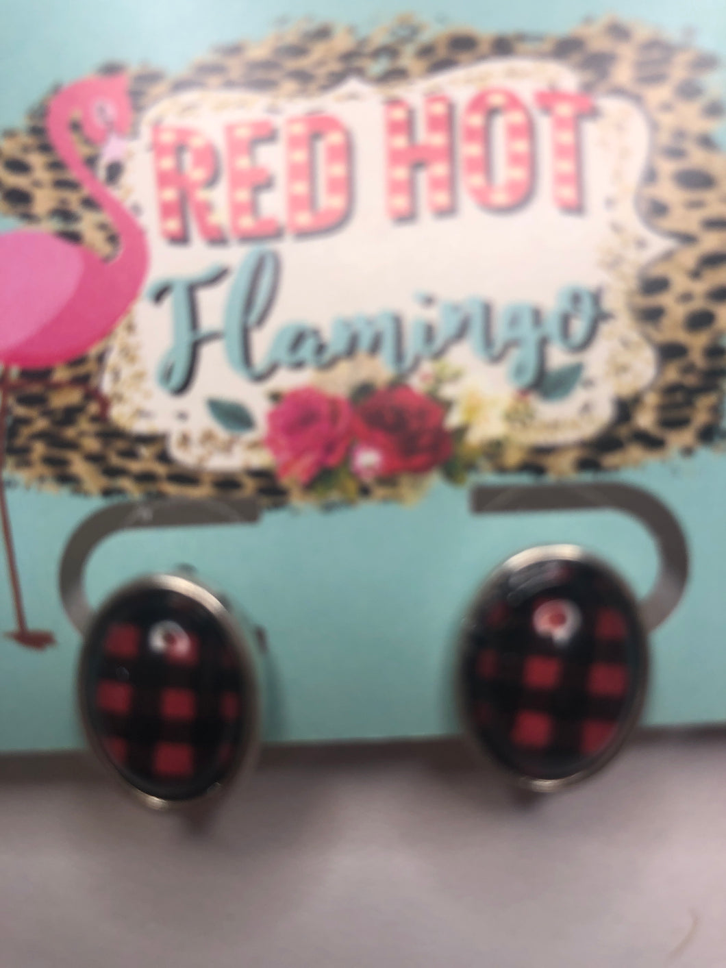 Plaid studs earrings