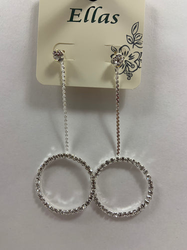 Silver chain with hoop rhinestone earrings