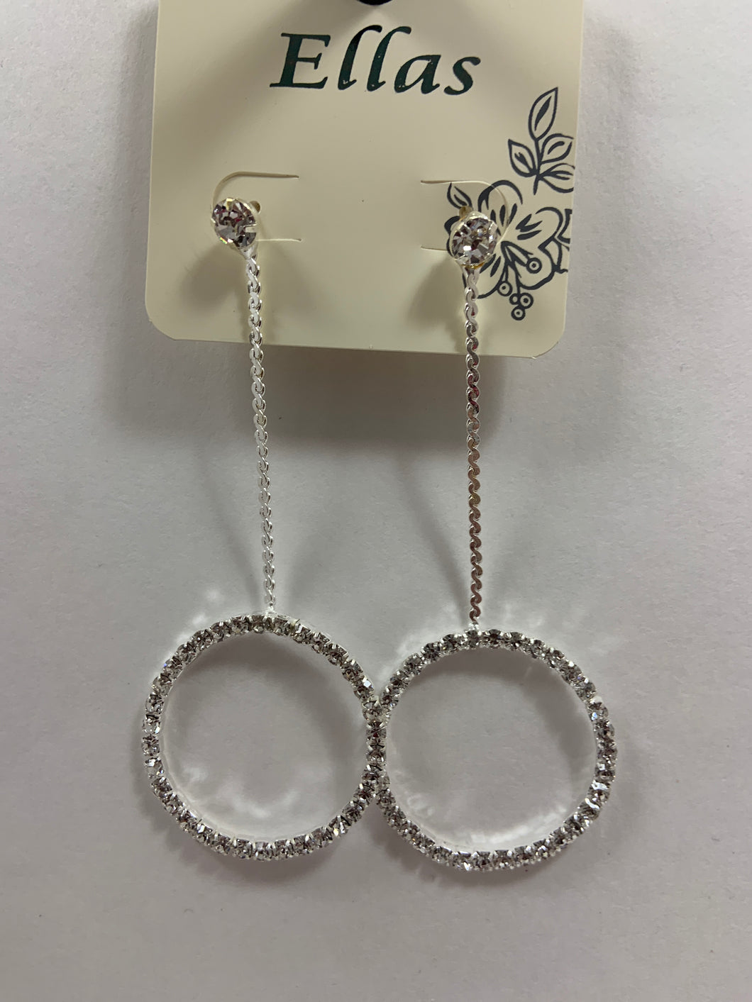 Silver chain with hoop rhinestone earrings