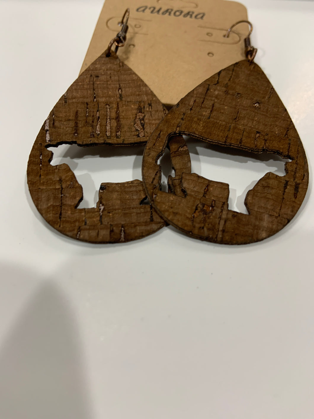 Brown teardrop cow earring