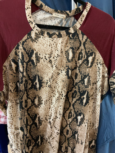 Burgundy and snakeskin top