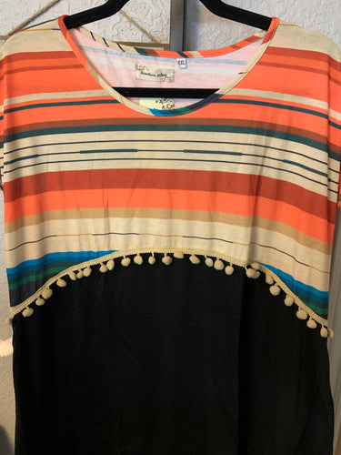 Black bottom rust orange striped top with baby doll