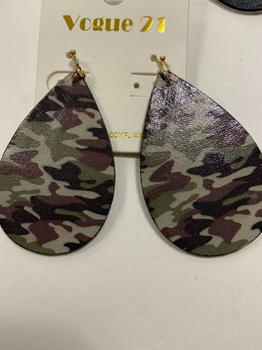 Camouflage both sides teardrop earrings fishhook