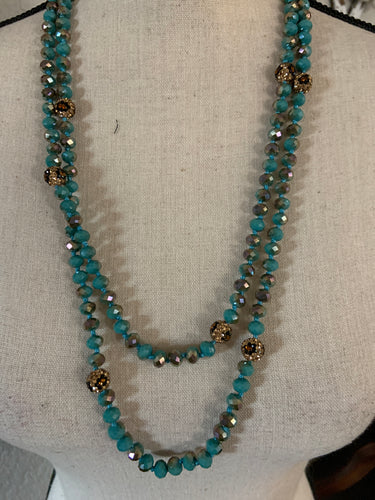 Cheetah balls 60 inchTurquoise ombre necklace