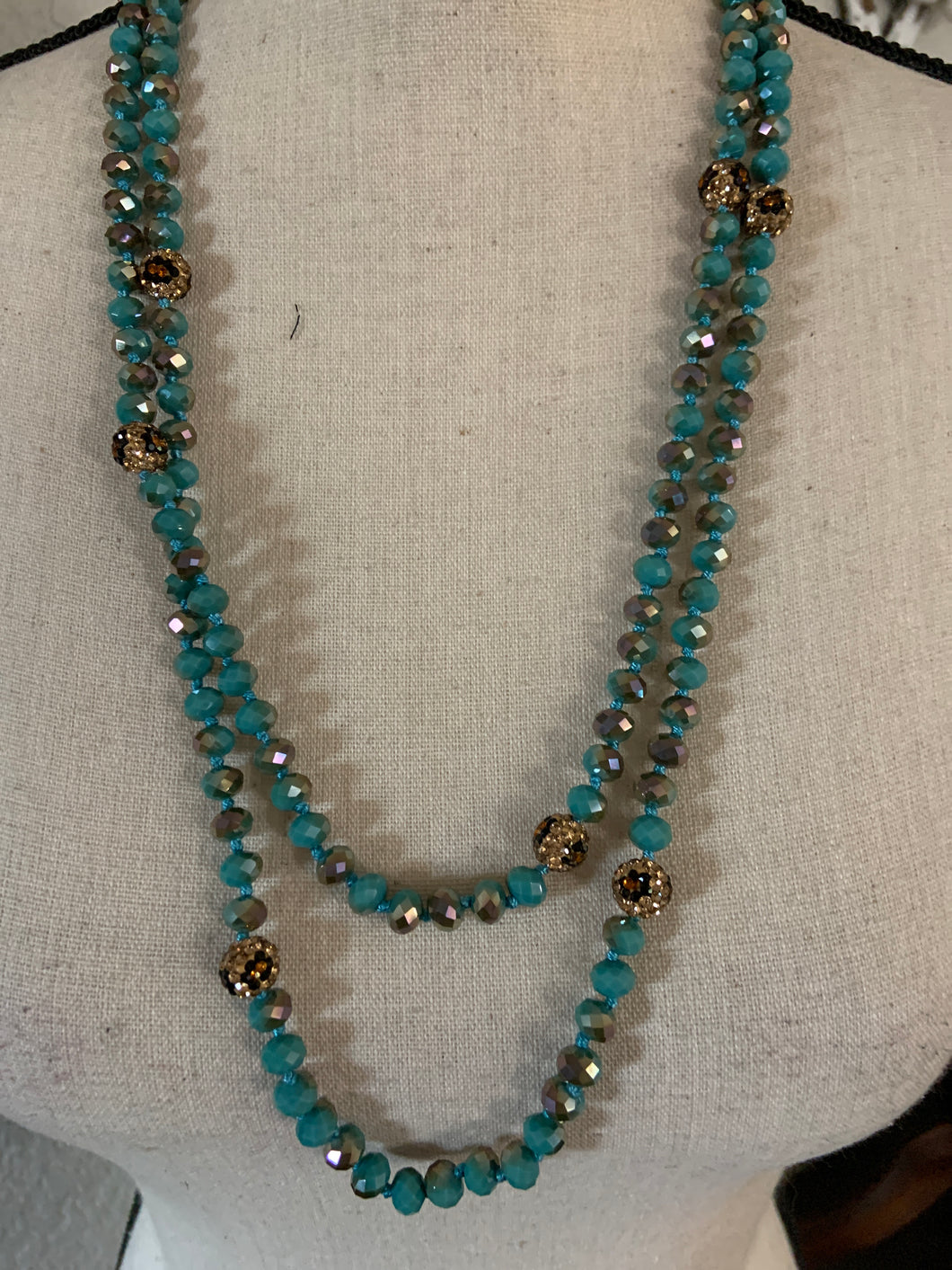Cheetah balls 60 inchTurquoise ombre necklace