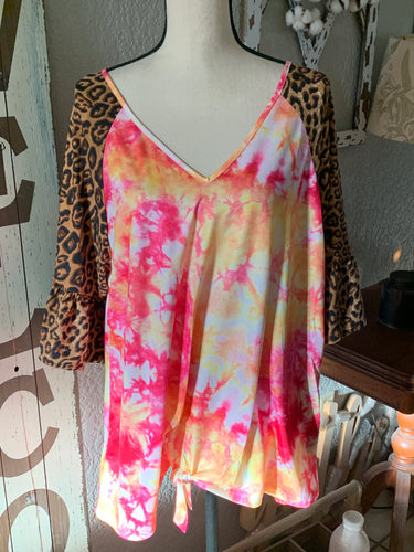 Tie dye top with ruffle sleeves