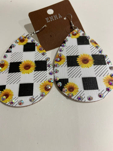 Sunflower and plaid earrings