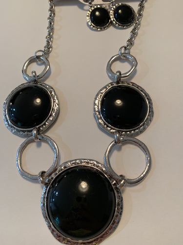 Necklace set black/silver tone
