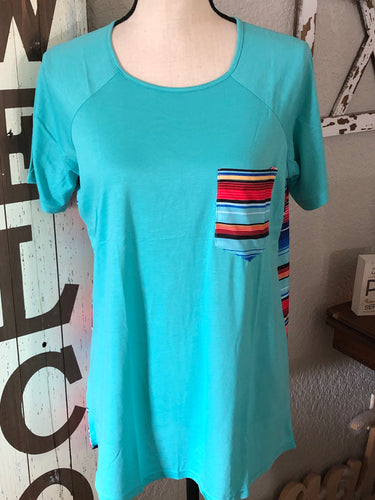Turquoise/serape hi lo top