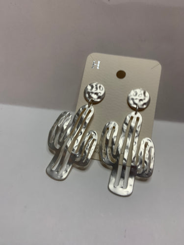 Hammered metal cactus earrings