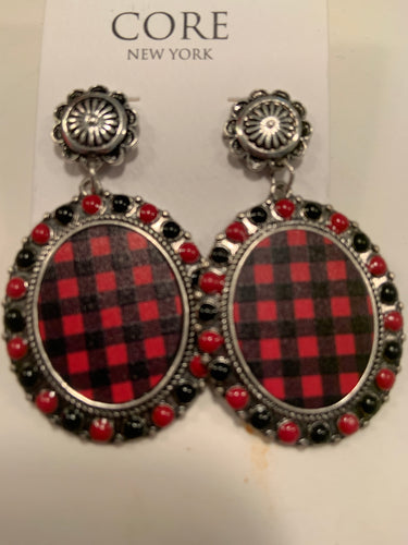 Plaid earrings with gun metal