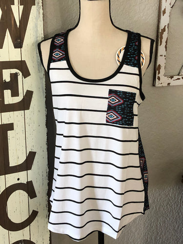 Black/ stripe Aztec print tank