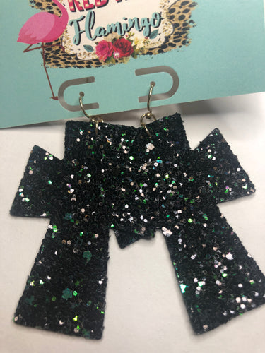 Emerald cross earrings