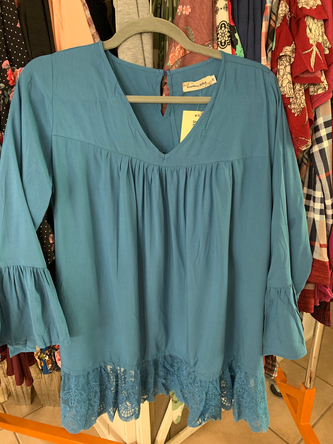 Blue lace bottom top