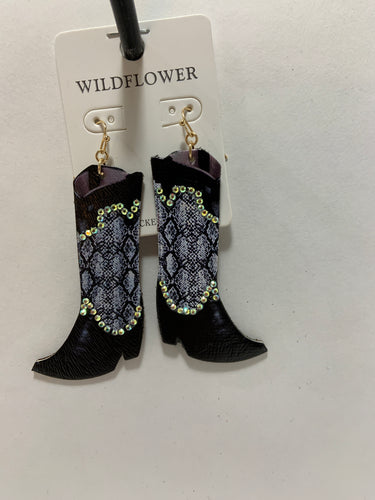 Snakeskin cowboy boots earrings