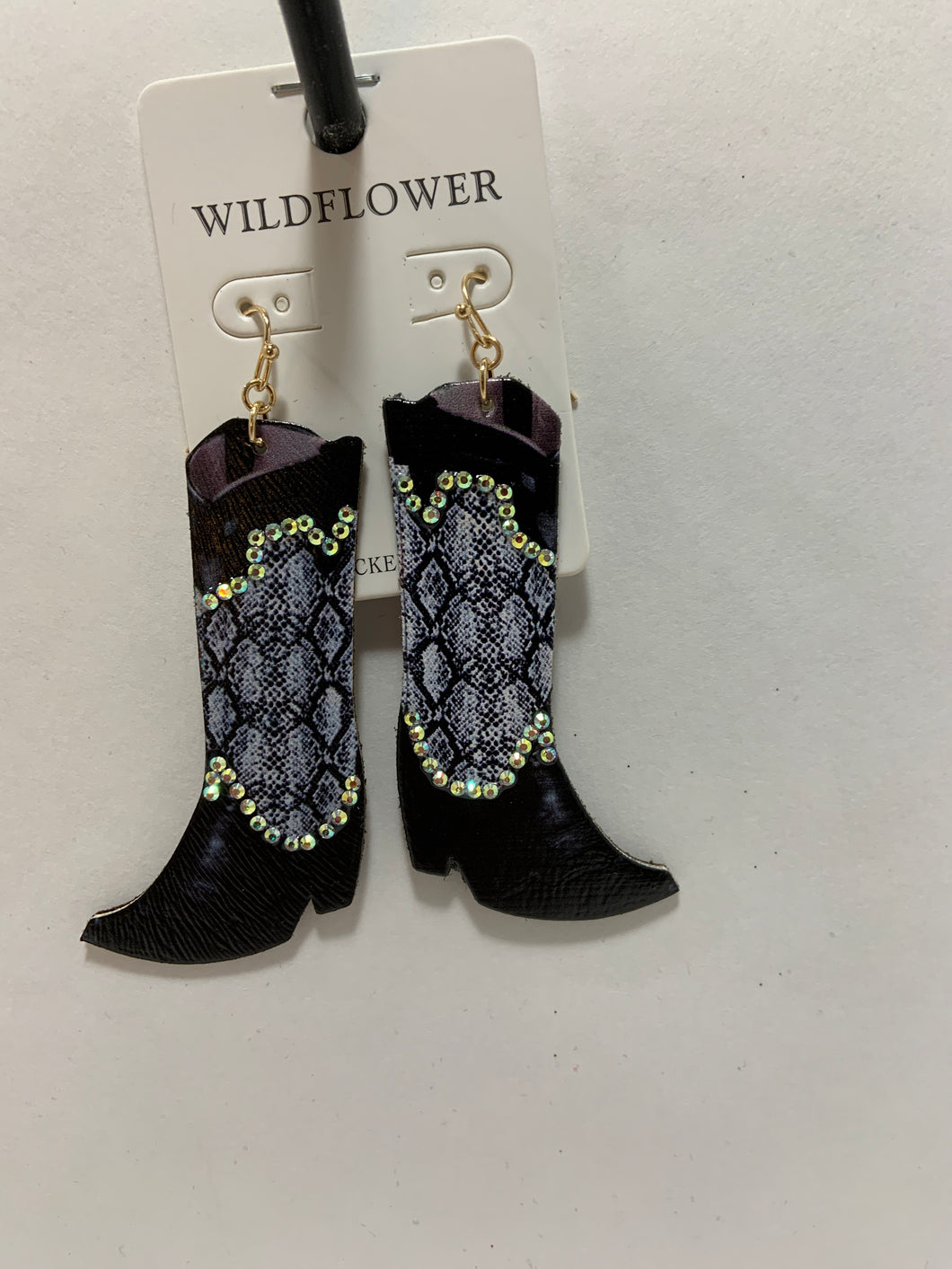Snakeskin cowboy boots earrings