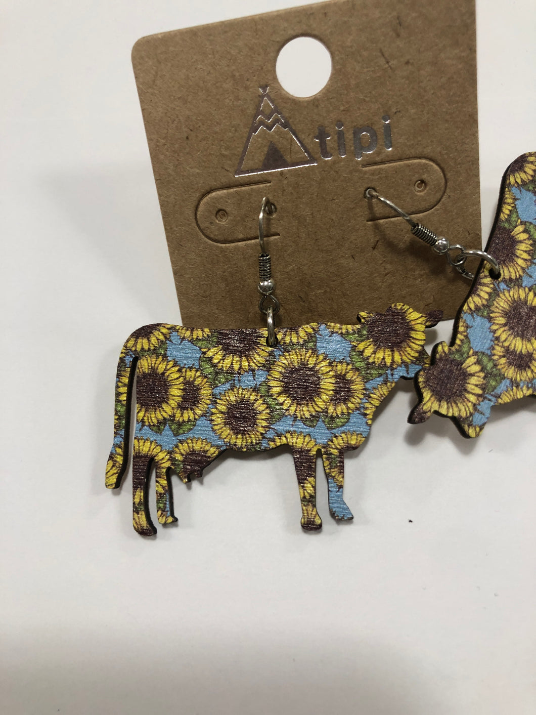 Sunflower cow earrings