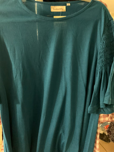 Royal blue top with waffle bell sleeve